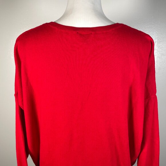 Express Red V Neck Tight Knit Zip Front Long Sleeve Pullover Sweater SP - Picture 9 of 13